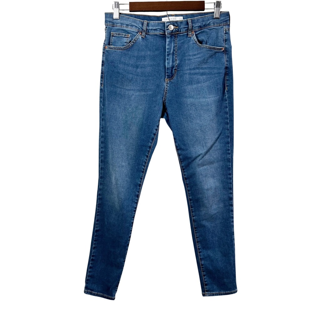 Topshop Leigh Skinny Jeans Mid Blue W32 L30 Womens High Rise Stretch Denim